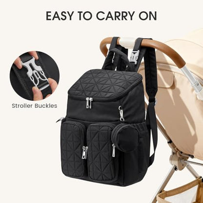 G4Free Diaper Bag Backpack for Moms Dads Travel Baby Bag with Pacifier Case & Insulated Pockets,Black - color: Black