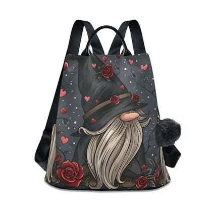 Roses Gnome Backpack for Women Anti Theft Large Fashion Travel Shoulder Bag Purse Rucksack Lightweight