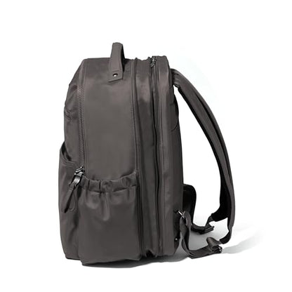 Baggallini Tribeca Expandable Laptop Backpack - 15"x11" Lightweight RFID Computer Bag for Work & Travel with Luggage Sleeve - color: Smoke Twill