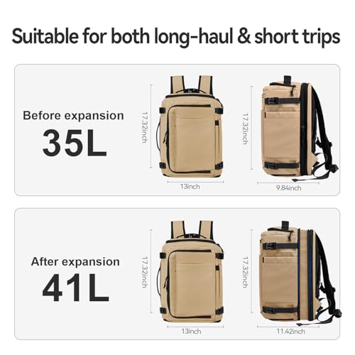 Carry On Travel Backpack with Shoe Compartment Flight Approved Laptop Backpack Expandable Work Business Backpack for Women Men Casual Daypack, Khaki - color: Khaki, style: A