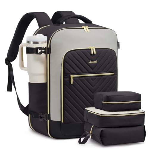 LOVEVOOK Large Travel Backpack for Women, TSA Carry on Backpack for Airplanes, 40L Personal Item Travel Bag for Women fits 17" Laptop,Waterproof Carry on Bag Airplane Approved with 3 Packing Cubes - color: Dark Gray, size: 40L-4Pcs