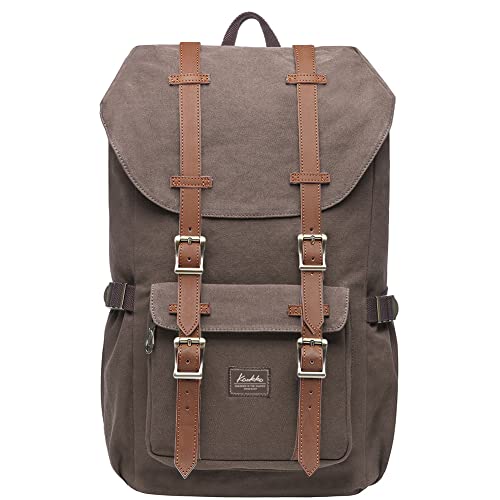 KAUKKO Laptop Backpack Travel Outdoor Weekend Bag Carry on Daypack Stylish and Durable Rucksack Hiking Backpack Fits 15.6"(5-1-coffee2) - color: E5-1canvas Coffee2, size: Large