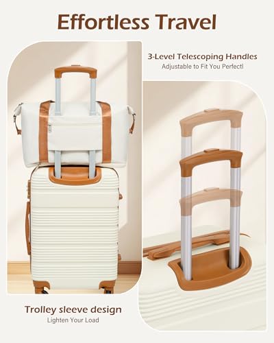 LONG VACATION Luggage Sets with Spinner Wheels, Suitcase Set 6 Piece - color: WHITE-BROWN, size: 6 piece set