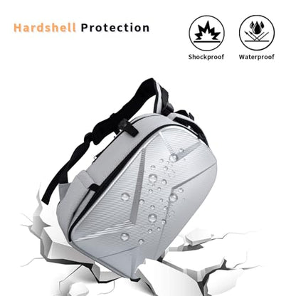 Camera Backpack Hard Shell Imitation Carbon Fiber DSLR, Waterproof Shockproof w/15.6" Lap Comp for Photo, Travelers & Daily. - color: Silver Gray