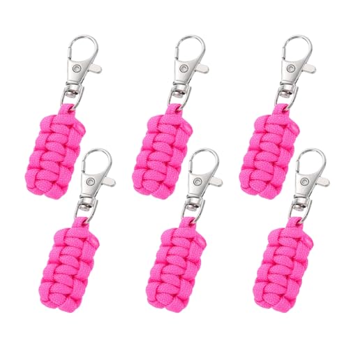 YELARXI Paracord Zipper Pull Polyester Zipper Pulls Replacement Woven Rope with Metal Clasp, 80 mm Length Fit for Backpacks Clothing Luggage Accessories - Cylinder (6 Pack, Pink) - color: Pink