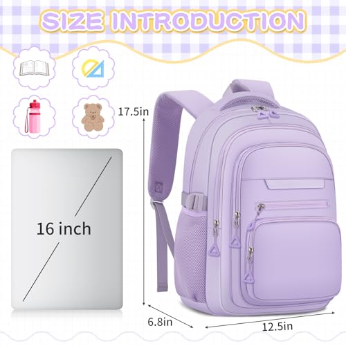 PRAGARI Cute Backpack for School Girls Aesthetic Backpack Women College Bookbag Large Students Laptop Bag Travel Casual Daypack - color: Purple