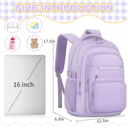 PRAGARI Cute Backpack for School Girls Aesthetic Backpack Women College Bookbag Large Students Laptop Bag Travel Casual Daypack - color: Purple