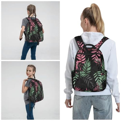 Black pink green leaves Travel Backpack for Men & Women 14 inch Laptop Backpack Waterproof Work Back Pack - color: Black Pink Green Leaves