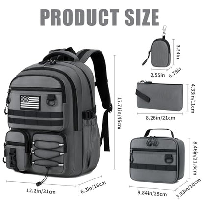 GeeWin Camo Backpack for Boys, 4PCS Boys Backpack with Lunch Box Set - color: Solid Grey