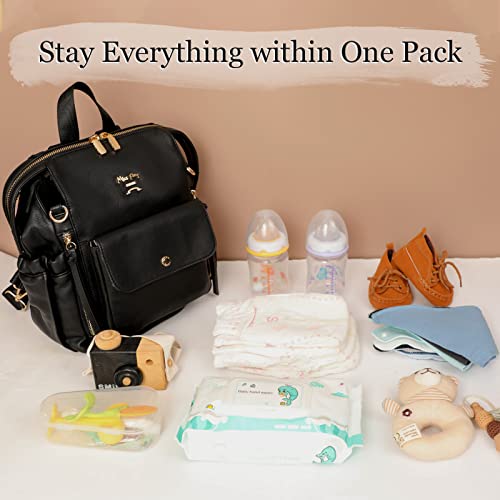 miss fong Mini Diaper Bag Backpack Small Diaper Bag with 12 Pockets, Insulated Pocket, 2 Insulated Pockets (Black) - color: Black
