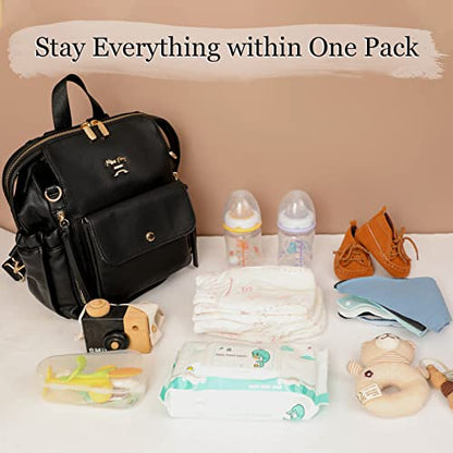 miss fong Mini Diaper Bag Backpack Small Diaper Bag with 12 Pockets, Insulated Pocket, 2 Insulated Pockets (Black) - color: Black