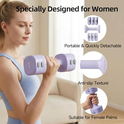 Lightweight Adjustable Dumbbell Kettlebell Set - 4 in 1 Free Weight Set with Kettlebell Grip Converter, Each 2.2 3.3 4.4 5.5lb Quick Change Weight Women Dumbbell Set for Small Spaces Home Gym - color: Dumbbell Purple