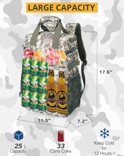 Tactical Backpack Cooler,25L Lunch Ice Chest with Handle for Men Adult Work - color: ACU Camo
