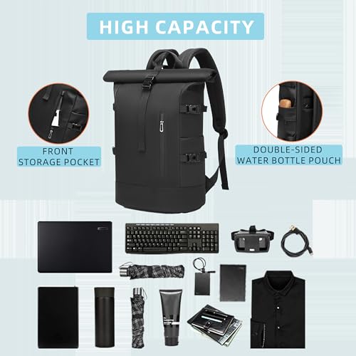 33L Unisex Waterproof Rolltop Backpack:,15.6-Inch Laptop, Lightweight Bike Bag Perfect for Work, School, Travel & Outdoor (black) - color: Black