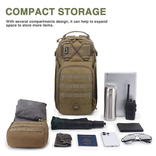 Mardingtop Small Tactical Backpack,Molle Military Rucksack Daypack for Hiking Traveling,15L Sling bag，Crossbody Bag for men - color: Wolf Brown-15l