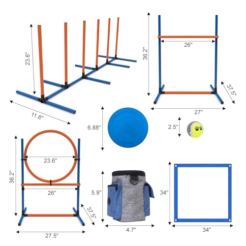 Sedeke 4 Sets Pets Agility Training Equipment - Adjustable Dog Hoop, Jump, Weave & Blind Poles, Pause Box for Outdoor Obstacle Course - size: 10 PC