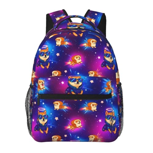 Casual Travel Daypack Purple Galaxy Space Shiba Inu Doge, Multi Pocket Water Resistant Backpack for Men Women Weekend Getaways - color: Pattern (12)