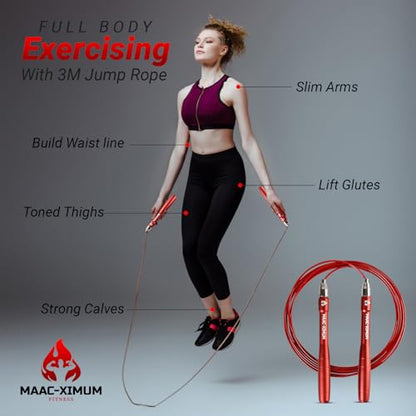 High Speed Rope - Professional Self-Locking & Adjustable, Adult Speed Jump Rope, 2 x PU coated Steel Ropes & Travel Bag,Jump Rope for Crossfit, Boxing, Fitness MMA for Men & Women - color: RED