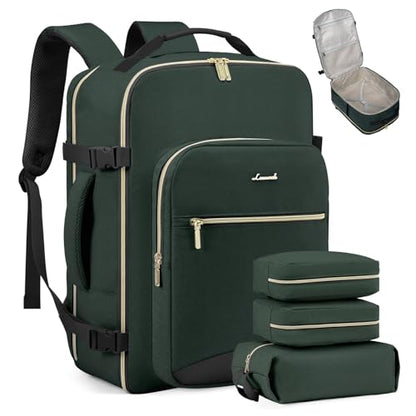 LOVEVOOK 50L Travel Backpack Flight Approved Carry on Backpack,3 Packing Cubes,Waterproof Personal Item Travel Bag,TSA Carry on Luggage Suitcase Travel Essentials,Gifts for Women & Men,fits 18" Laptop - color: Dark Green-black-1, size: X-Large-50L-4Pcs