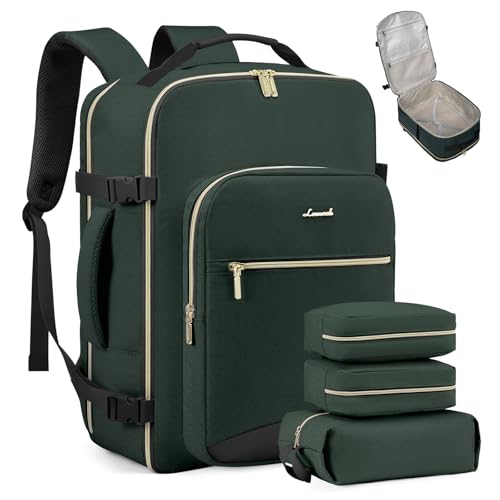 LOVEVOOK 50L Travel Backpack Flight Approved Carry on Backpack,3 Packing Cubes,Waterproof Personal Item Travel Bag,TSA Carry on Luggage Suitcase Travel Essentials,Gifts for Women & Men,fits 18" Laptop - color: Dark Green-black-1, size: X-Large-50L-4Pcs