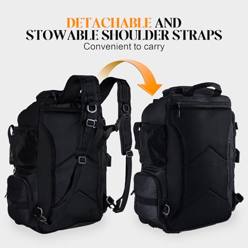Goture 40L Fishing Tackle Backpack with Cooler Compartment Black, Water-Resistant Fishing Gear Bag & Rain Cover & 3600 Trays - color: Black, size: C - Includes 2 3600 trays with handles