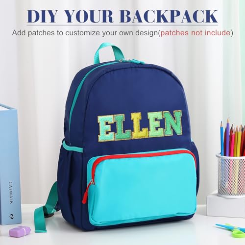 1 Piece Nylon Backpack Kids School Backpack for Toddler Girls Boys Plain Waterproof Preppy Bookbags Travel for Student (Navy and Peacock Blue) - color: Navy and Peacock Blue