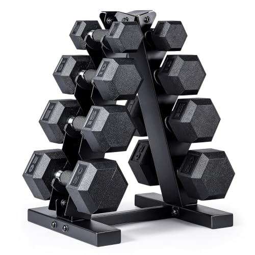 CAP Rubber Coated Hex Dumbbell Set with Storage Rack | 100–210 lb Options, Space-Saving Vertical Compact Storage for Home Gym Strength Training - size: 100 lb - Set, style: Comfort Handle