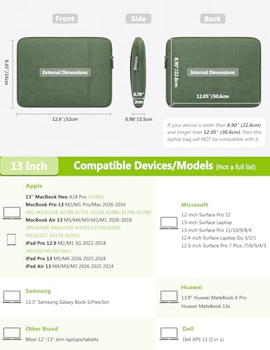 HYZUO 13 Inch Laptop Sleeve Bag Set for MacBook Air 13 M5/M4/M3/M2/M1 A3449 2026-2018, 13" MacBook Neo 2026 A3404, MacBook Pro 13 M2/M1 2026-2016, iPad Pro/Air 13, XPS 13, Surface Pro, Grass Green - color: Grass Green, size: 13 Inch