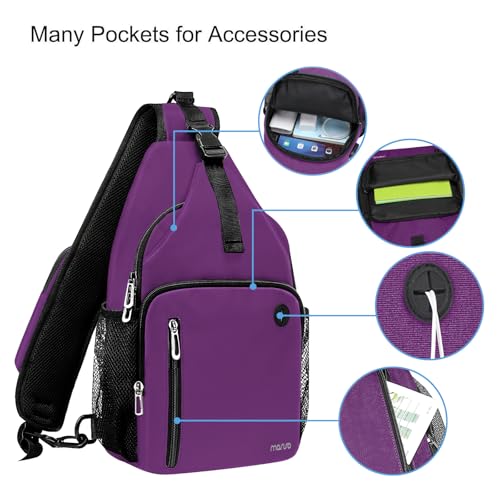 MOSISO Sling Backpack Bag, Crossbody Shoulder Bag Travel Hiking Daypack Chest Bag with Front Square Pocket&USB Charging Port - color: Plum