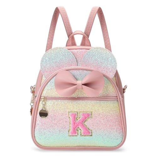 Birthday Gift for 2 3 4 5 6 7 8 9 10 Year old Girls Personalized Initial Mini Backpack Purse for Toddler Kids-Shine-K - color: Shine, style: K
