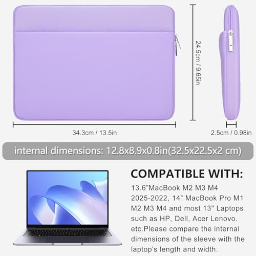 13 Inch Laptop Sleeve Portable Carrying Case with Front Pocket Padded Computer Pouch Cover Compatible with MacBook Air 13.6 Inch M4 M3 M2 2025-2022, 14 Inch MacBook Pro M4 M3 M2 M1 - color: Pale Purple, size: 13 inches