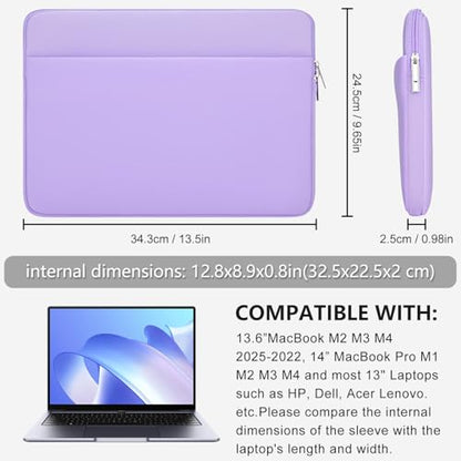 13 Inch Laptop Sleeve Portable Carrying Case with Front Pocket Padded Computer Pouch Cover Compatible with MacBook Air 13.6 Inch M4 M3 M2 2025-2022, 14 Inch MacBook Pro M4 M3 M2 M1 - color: Pale Purple, size: 13 inches
