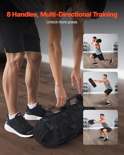 VEVOR Workout Sandbag, Heavy Duty Workout Power Bags with Handles, Slam Bag for Fitness Strength Weight Training Cross-Training, Home Gym Exercise, Black (Unfilled)