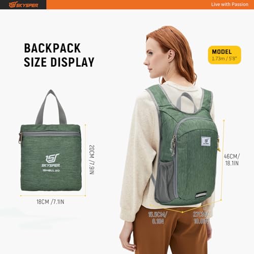 SKYSPER Small Daypack 10L/15L/20L Hiking Backpack Packable Lightweight Travel Day Pack for Women Men - color: Green, size: 20l