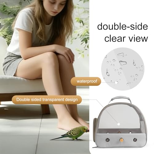 Bird Carrier, Portable Small Bird Parrot Parakeet Carrier with Standing Perch and Stainless Steel Tray, Side Access Window Collapsible (Grey, Clear Windows) - color: Grey