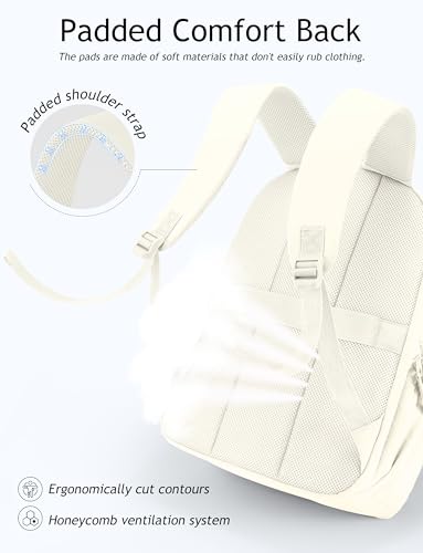 Uselike Travel Backpack for Women, 15.6 Inch Laptop Backpack, Quilted College Bookbag, Cute Work Backpacks, Water Resistant - color: Beige