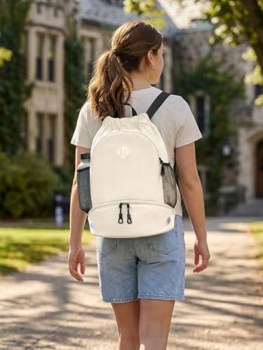 RHDZO Drawstring Backpack with Shoe Compartment and Wet Pocket, Large Beige - color: Large Beige, size: Large