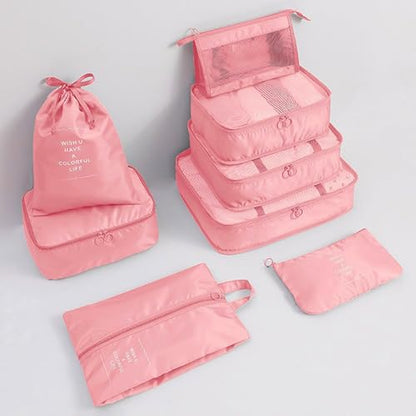 8 Set Packing Cubes for Suitcases, INVODA Travel Luggage Packing Organizers with Laundry Bag, Compression Storage Shoe Bag, Clothing Underwear Bag (Pink) - color: Pink
