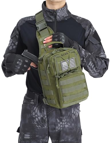Tactical Sling Backpack Bag Pack for Men Military One Strap Shoulder Backpack Crossbody Bag With Holster 10 Liters - color: Black Green 2