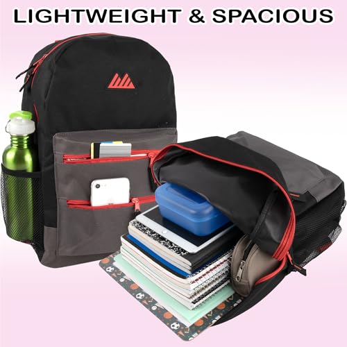 Summit Ridge Colorful Big Backpack for School Kids, Multi Pocket Backpack for Elementary, Middle School Girls, Boys with Padded Straps (Black/Red) - color: Black/Red