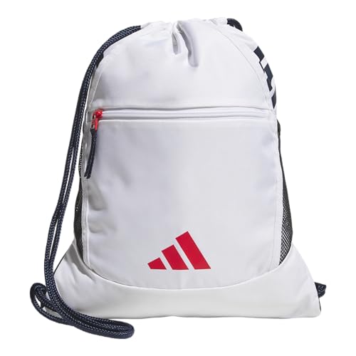 adidas Stadium Sackpack – Drawstring Backpack Gym Bag, 13L - color: White/Night Indigo/Pure Ruby Red