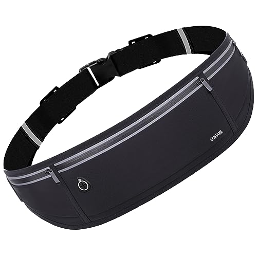 USHAKE Slim Running Belt, Workout Fanny Pack for Men Women,Exercise Waist Pack for Apple iPhone Holder, Runner Belt for Running Walking Cycling Camping Gym Black - color: Black