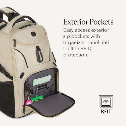 SwissGear 1900 Mini ScanSmart 16-Inch Backpack, Fits Up to 13-Inch Laptop, RFID Protection & ScanSmart TSA-Friendly Compartment, Oatmeal - color: Oatmeal