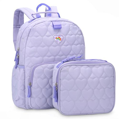 Chase Chic Toddler Backpack for Girls, Puffer Cute Lightweight Preschool Backpack with Lunch Box Set for Daycare Travel Kids Age 3-6,Purple Heart - color: Purple Heart