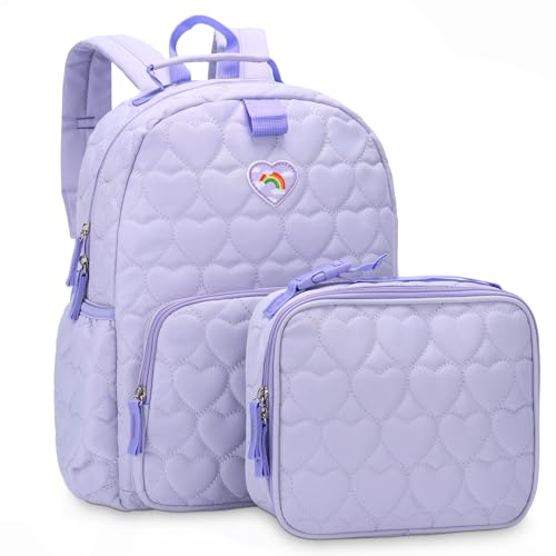 Chase Chic Toddler Backpack for Girls, Puffer Cute Lightweight Preschool Backpack with Lunch Box Set for Daycare Travel Kids Age 3-6,Purple Heart - color: Purple Heart