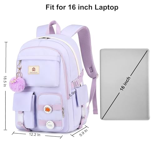 Hidds Laptop Backpacks 15.6 In Kids School Backpack for Girls Women Bookbag - color: A-purple