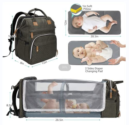 DERJUNSTAR Diaper Bag Backpack, Large Baby Bag with Changing Pad, Thick Padded Back & Straps, Laptop Compartment, Waterproof Travel Backpack with USB Port, Multi-Function for Mom & Dad, Army Green - color: Army Green