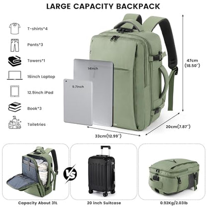 TANTOMI Travel Backpack for Women, Carry On Backpack with Wet-Dry Separation Compartment, TSA-Compliant Laptop Backpack, Personal Item Travel Bag with Anti-Theft Lock for Weekender (Green) - color: 2-green