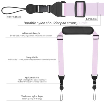 FIEIL Universal Shoulder Strap, Neoprene Padded Bag Strap with Double Adjustable Buckles, Comfortable Neck Lanyard for Camera, Cellphone Tablet,iPad, Laptop, Binocular, Luggage Bag(Purple) - color: Purple
