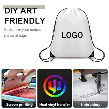 Grneric 50Pcs Drawstring Backpack Bulk Cinch Bag, Drawstring Bags Polyester for Gym Sports Beach Party Trip (White) - color: White